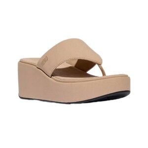 Fit Flops Women's Beige Flatforms Wedge Toe-Post Chunky Comfort Sandals 8